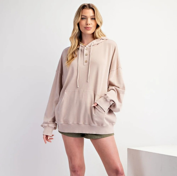 New Easel Peace Symbol Patch Washed Terry Knit Hooded Pullover - Picture 3 of 6